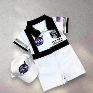 Disfraz de astronauta blanco personalizado para niños - Mono espacial para bebé - Traje de cumpleaños con temática espacial para niños pequeños - Traje de astronauta para Halloween
