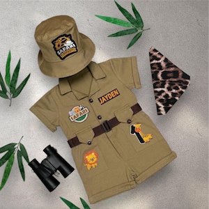 Traje de safari personalizado para bebé - Disfraz de safari para cumpleaños de un niño - Mono de safari para niños - Sesión de fotos para el primer cumpleaños