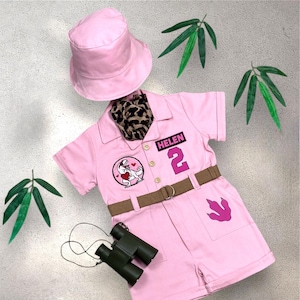 Fancy Pink Dinosaur Concept Safari Costume for Adventurer Kids - Two-Rex Birthday Party - Halloween Costume - Dinosaur Birthday Baby Outfit