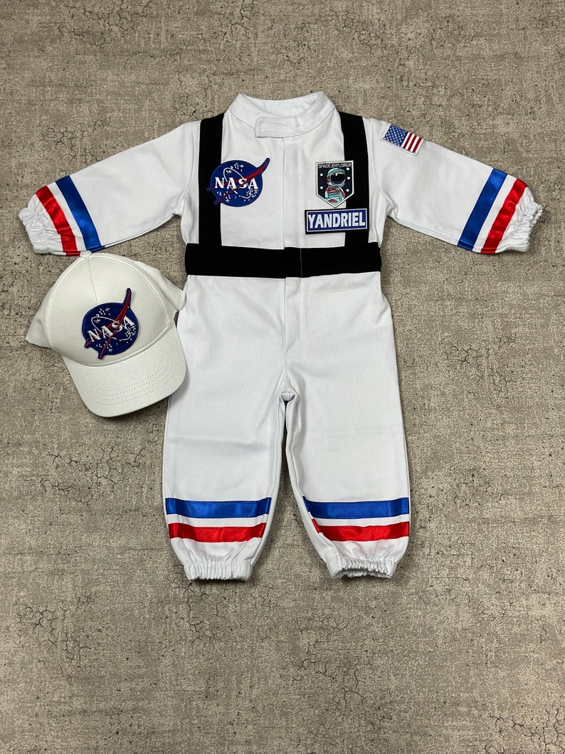 Personalized White Long Astronaut Kids Costume Space Baby Jumpsuit Toddler Space Themed Birthday Party Suit Astronaut Themed Outfit image 7