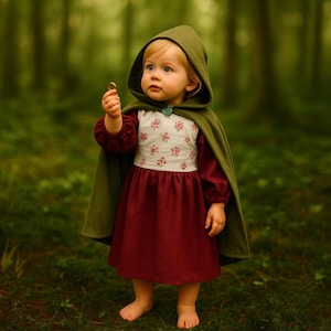 Baby Medieval Dress for Girls - Ren Faire Dress - Halloween Fantasy Costume - Renaissance Outfit with Hooded Cloak - 1st Birthday Dress