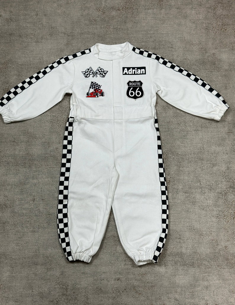 White Racing Suit Custom Personalized-Fast One Birthday Suit-Race Car Birthday-Two Fast Birthday Custom Race Suit-Halloween Costume image 8