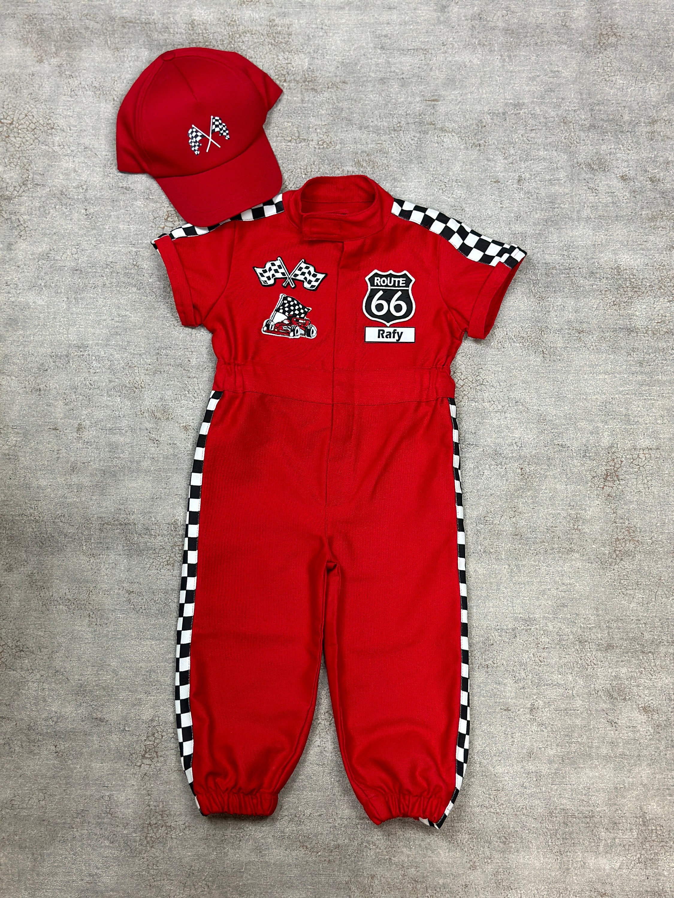 Red Short Sleeves Long Pants Racing Suit Custom Unisex Racing Suit