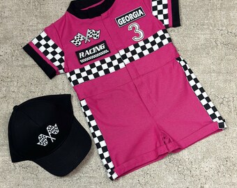 Shorts op maat gepersonaliseerd unisex racepak voor snel één cadeau fotoshoot rekwisieten donkerroze race jumpsuit kerstcadeau halloween twee snel