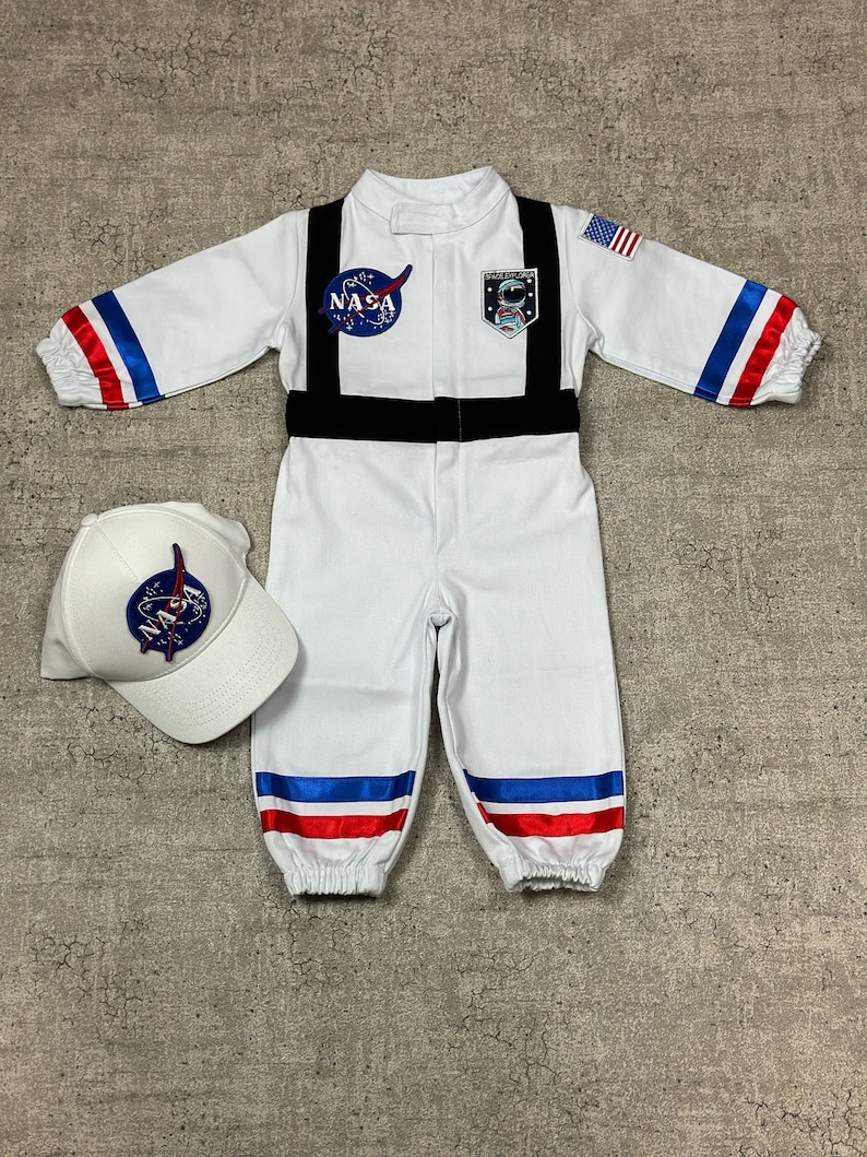 Personalized White Long Astronaut Kids Costume Space Baby Jumpsuit Toddler Space Themed Birthday Party Suit Astronaut Themed Outfit image 4