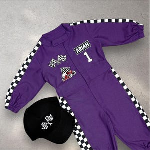 Purple Custom Personalized Unisex Racing Suit for 1st Birthday Gift or Photoshoot Props - Race Car Theme Birthday Costume for Toddlers