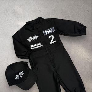 Personalized Black Racing Outfit - Race Car Driver Costume - Fast One Birthday Suit - Halloween Costume - Baby Boy Gift