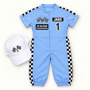 Personalized Blue Racer Suit - Fast One Birthday - Kids Racing Jumpsuit - Toddler Race Car Outfit - Halloween Costume image 6