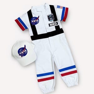 Custom Kids Astronaut Costume - White Space Jumpsuit for Birthday or Halloween - Toddler Space Explorer Outfit