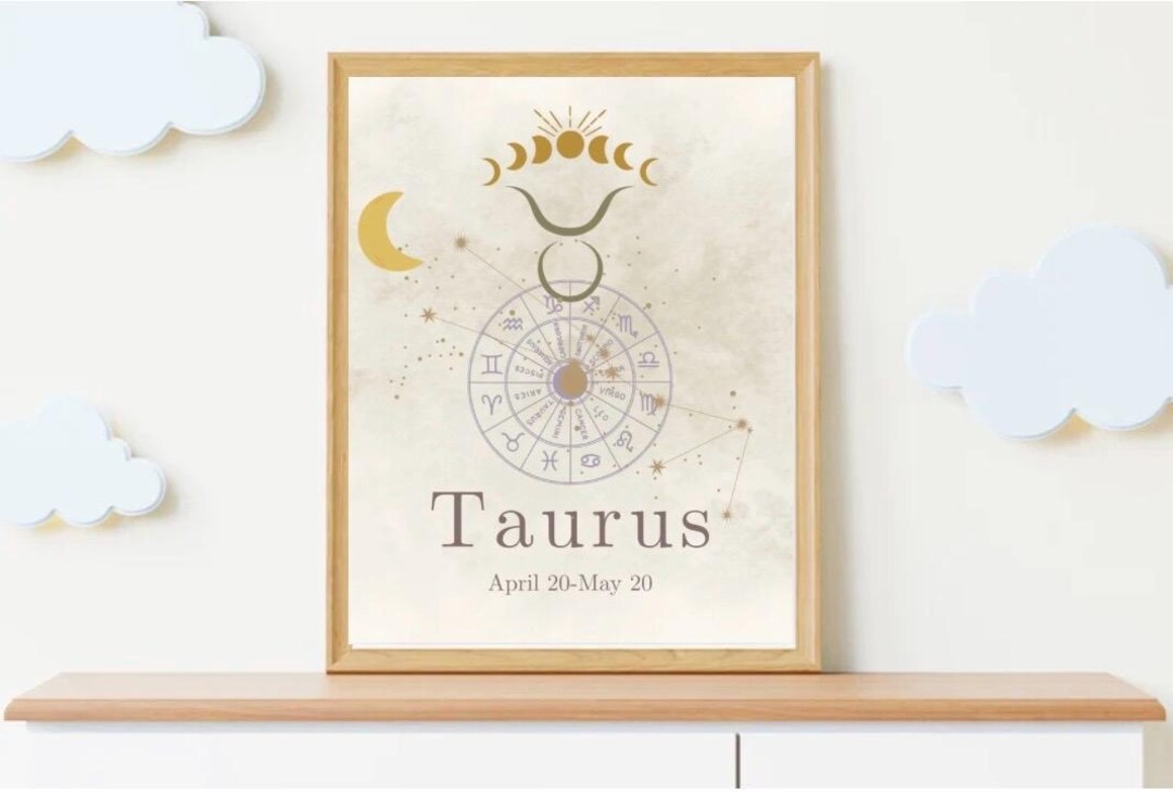 Taurus Zodiac Sign Wall Art Printable, Earthy Celestial Astrology Decor ...
