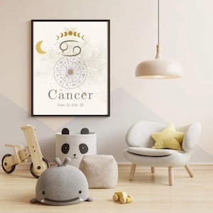 Cancer Zodiac Nursery Wall Art Printable,  Constellation Digital Download for Baby Girl or Boy, Celestial Gender Neutral Nursery Decor