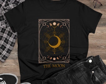 The Moon Tarot Card Women's Midweight Cotton Tee, Tarot Card Shirt, Mystical Moon T-shirt, Witchy Shirt