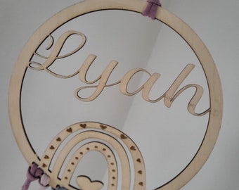 Dreamcatcher | Name | Rainbow | Wood | Birth | Baptism | Birthday | Nursery decoration | Gift | Baby | Personalized |