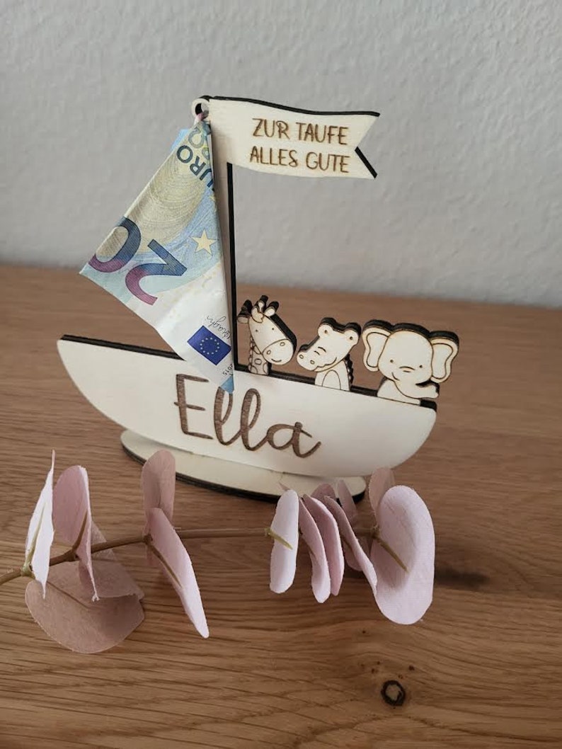 Personalized money gift for baptism birthday Birth Noah's Ark wood Communion confirmation image 1