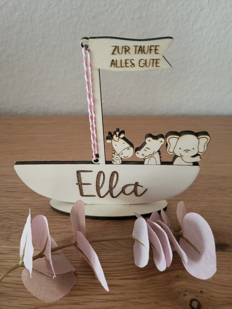 Geldgeschenk Personalisiert zur Taufe Geburtstag Geburt Arche Noah Holz Kommunion Konfirmation Bild 2