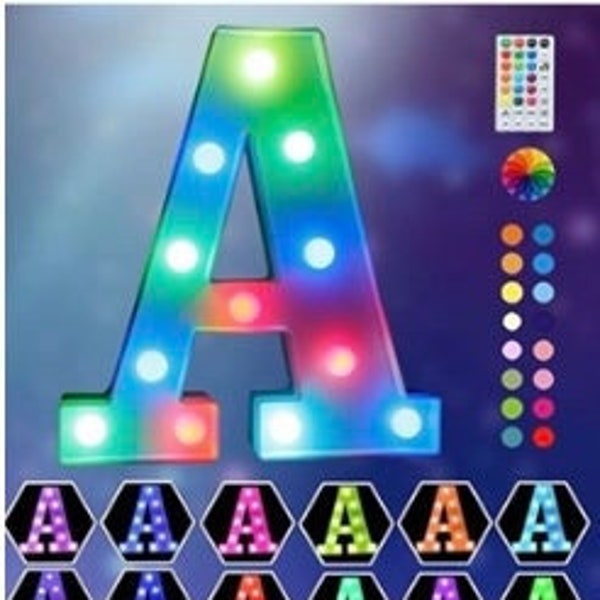 Block Letters in Led Lights Light up Letters let lights changing color remote timer kids room Dorm  baby