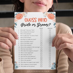 Bride or Groom Guess Game, Guess Who Said It, He Said She Said, Guess Who Game. Bridal Shower Games, Wedding Reception Games