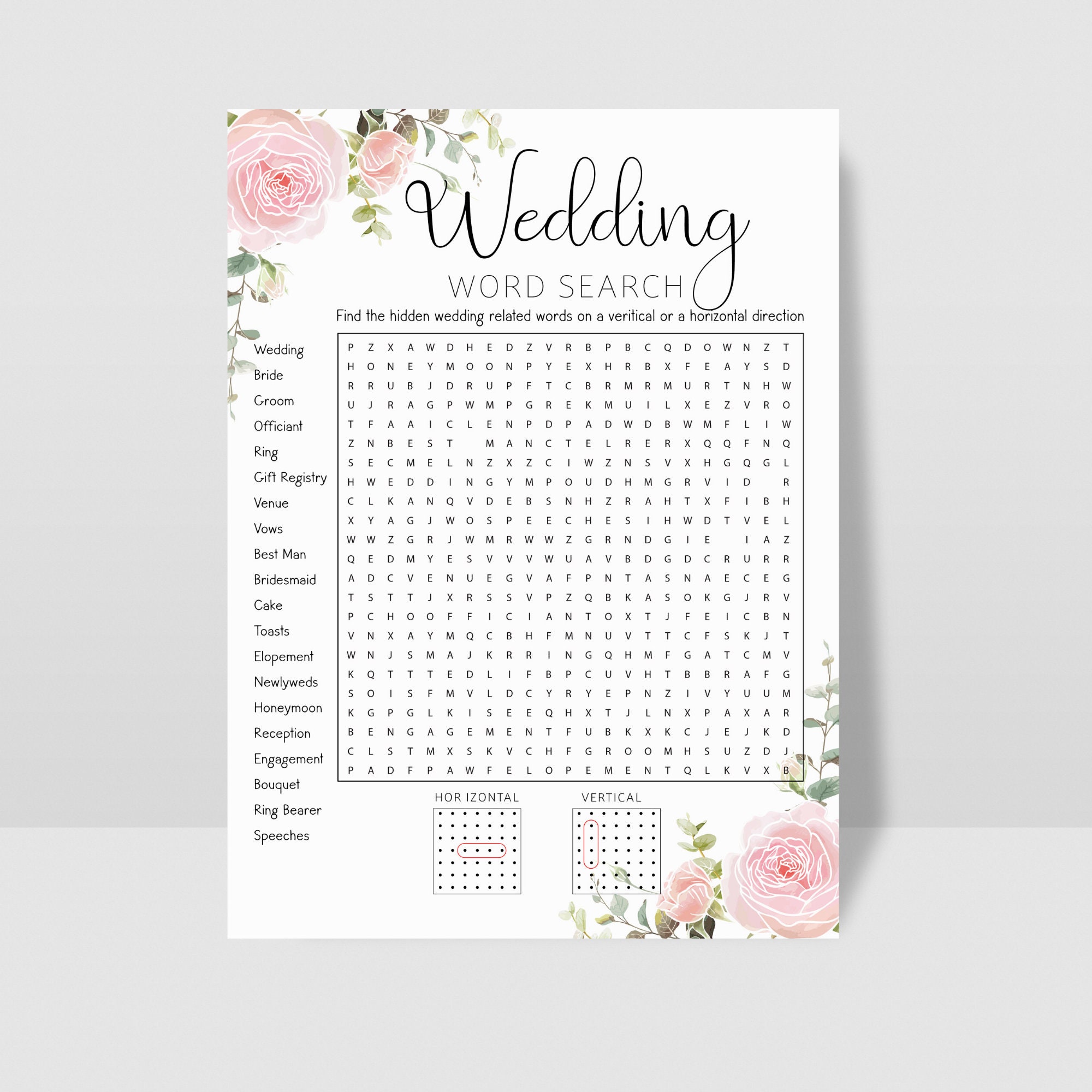 Floral Wedding Word Search Printable Wedding Game. Bridal Shower Games Floral Wedding Word Search Printable Wedding Game. Bridal Shower Games