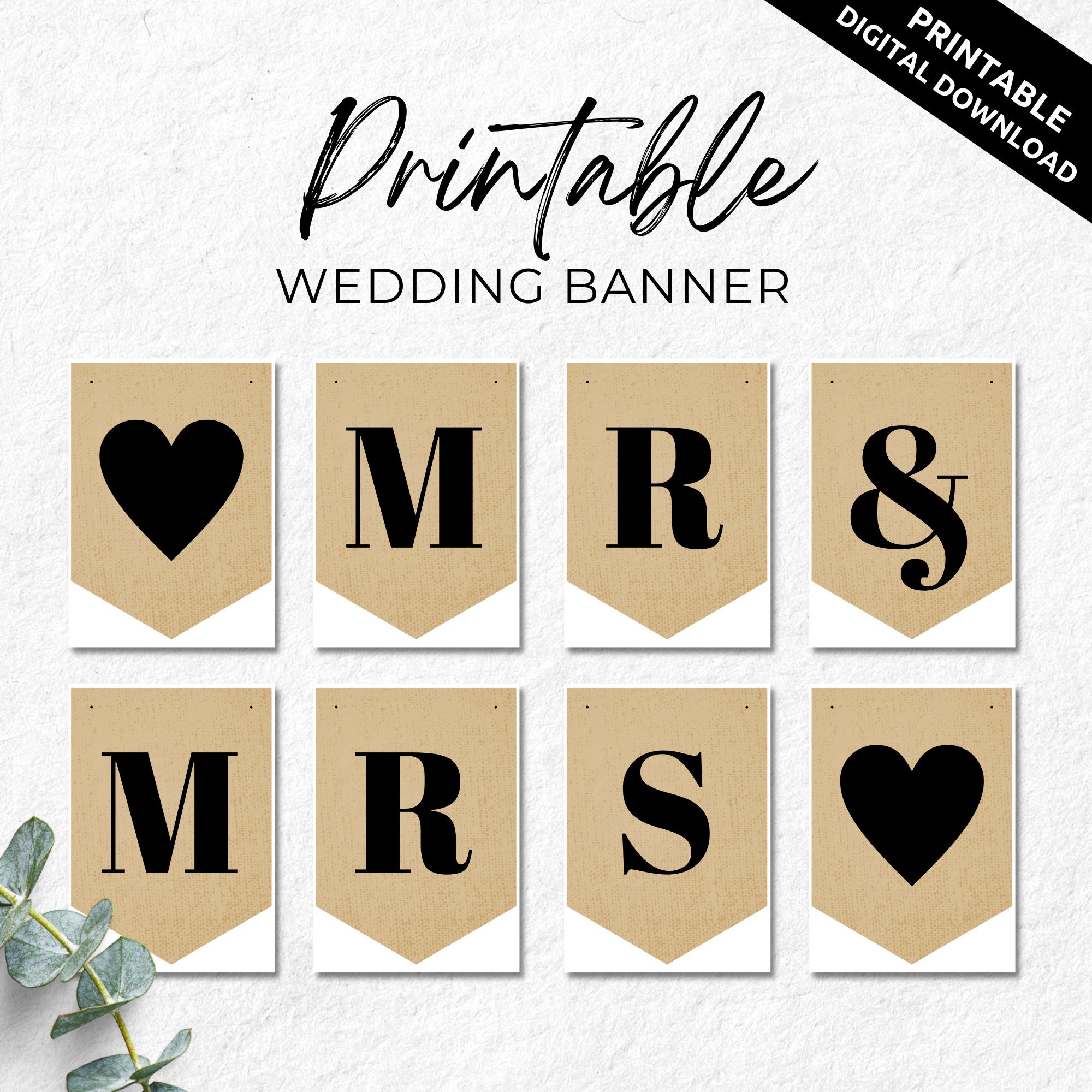 Mr and Mrs Banner Printable, Wedding Banner, Wedding Sign, Rustic