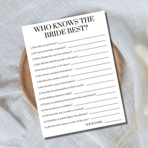 Who Knows the Bride Best Bridal Shower Printable Game 5x7, Bridal Shower Games, Bridal Shower Activity, How Well Do You Know the Bride