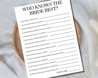 Who Knows the Bride Best Bridal Shower Printable Game 5x7, Bridal Shower Games, Bridal Shower Activity, How Well Do You Know the Bride