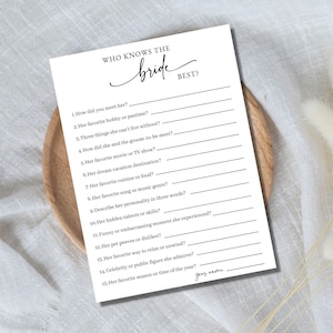 Who Knows the Bride Best Bridal Shower Printable Game 5x7, Bridal Shower Games, Bridal Shower Activity, How Well Do You Know the Bride