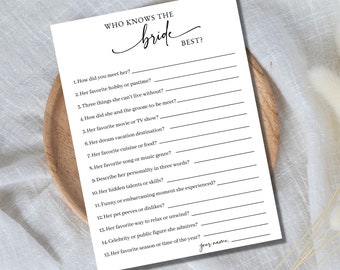 Who Knows the Bride Best Bridal Shower Printable Game 5x7, Bridal Shower Games, Bridal Shower Activity, How Well Do You Know the Bride