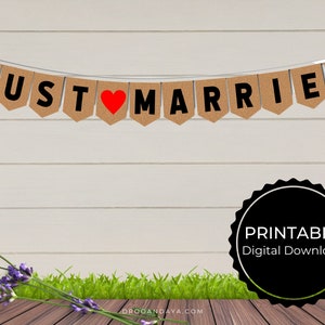 Rustic Prints Just Married Banner for Newlyweds, Just Married Wedding Décor, Wedding Photo Prop, Just Married Garland, Just Married Bunting