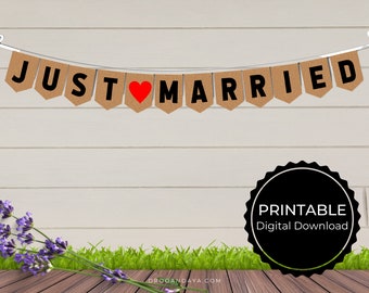 Impresiones rústicas Estandarte de recién casados para recién casados, Decoración de bodas de recién casados, Accesorio para fotos de bodas, Guirnalda de recién casados, Bunting de recién casados