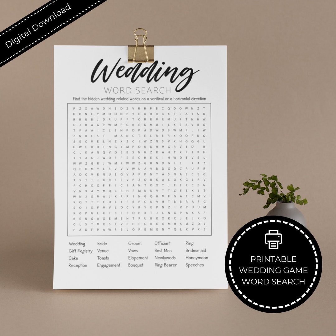 Minimalists Wedding Word Search Printable Wedding Game. Bridal - Etsy