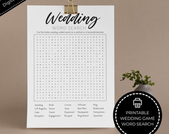 Minimalists Wedding Word Search Printable Wedding Game. Bridal Shower Games, Wedding Reception Games, Minimalists Word Game