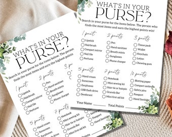 What's In Your Purse Bridal Shower Game, Minimalist Bridal Party Game Printable, Bridal Shower Activity, Bridal Shower Game,Instant Download