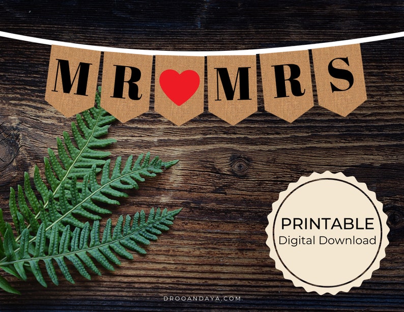 Mr and Mrs Banner Printable, Wedding Banner, Wedding Sign, Rustic ...