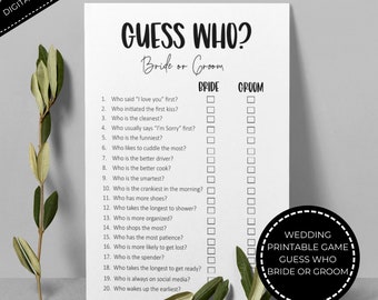 Bride or Groom Guess Game, Guess Who Said It, He Said She Said, Guess Who Game. Bridal Shower Games, Wedding Reception Games