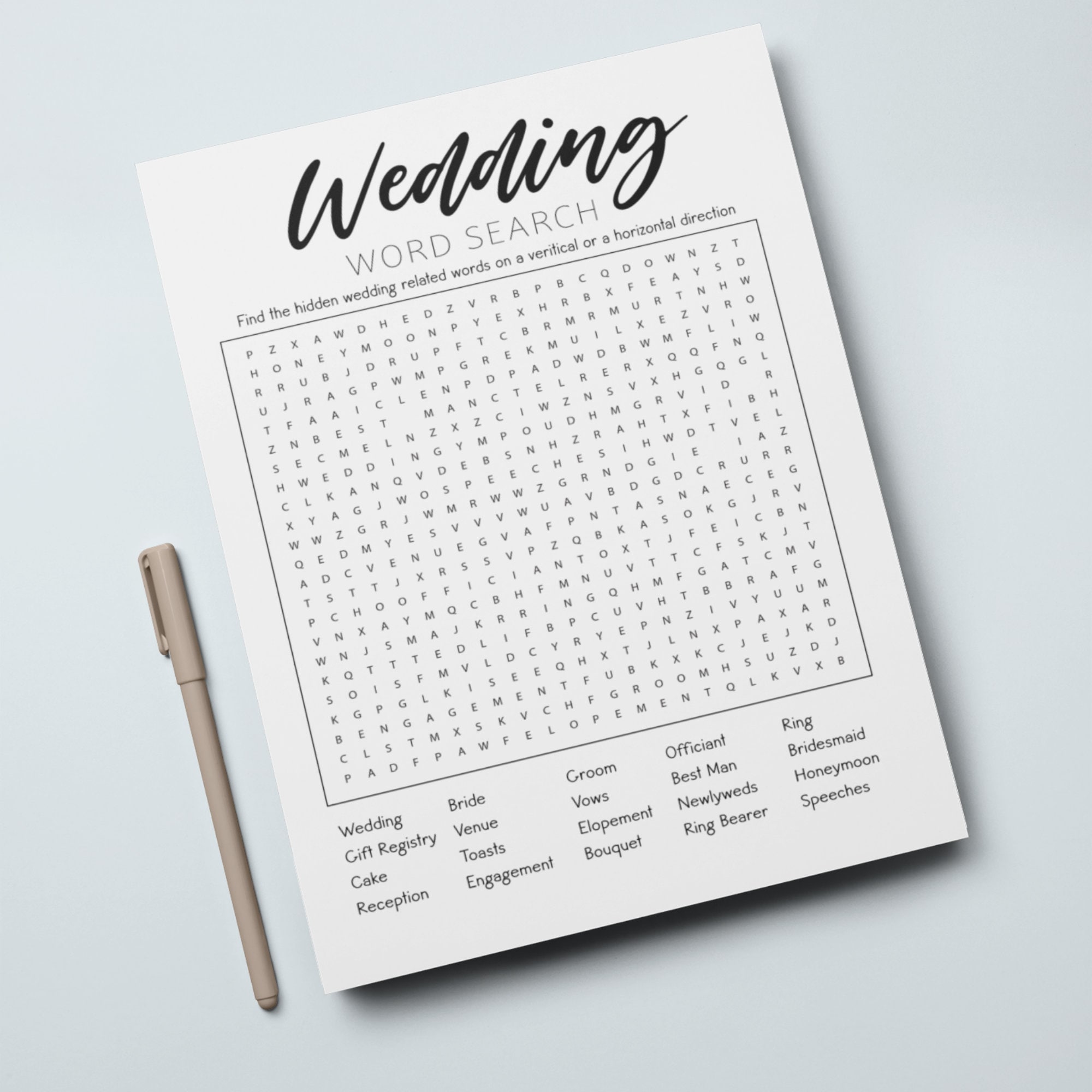Minimalists Wedding Word Search Printable Wedding Game. Bridal - Etsy