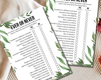 Ever or Never Bridal Shower Game, Bridal Shower Party Games, Bridal Shower Greenery, Bridal Shower Game Questions, Bridal Shower Trivia