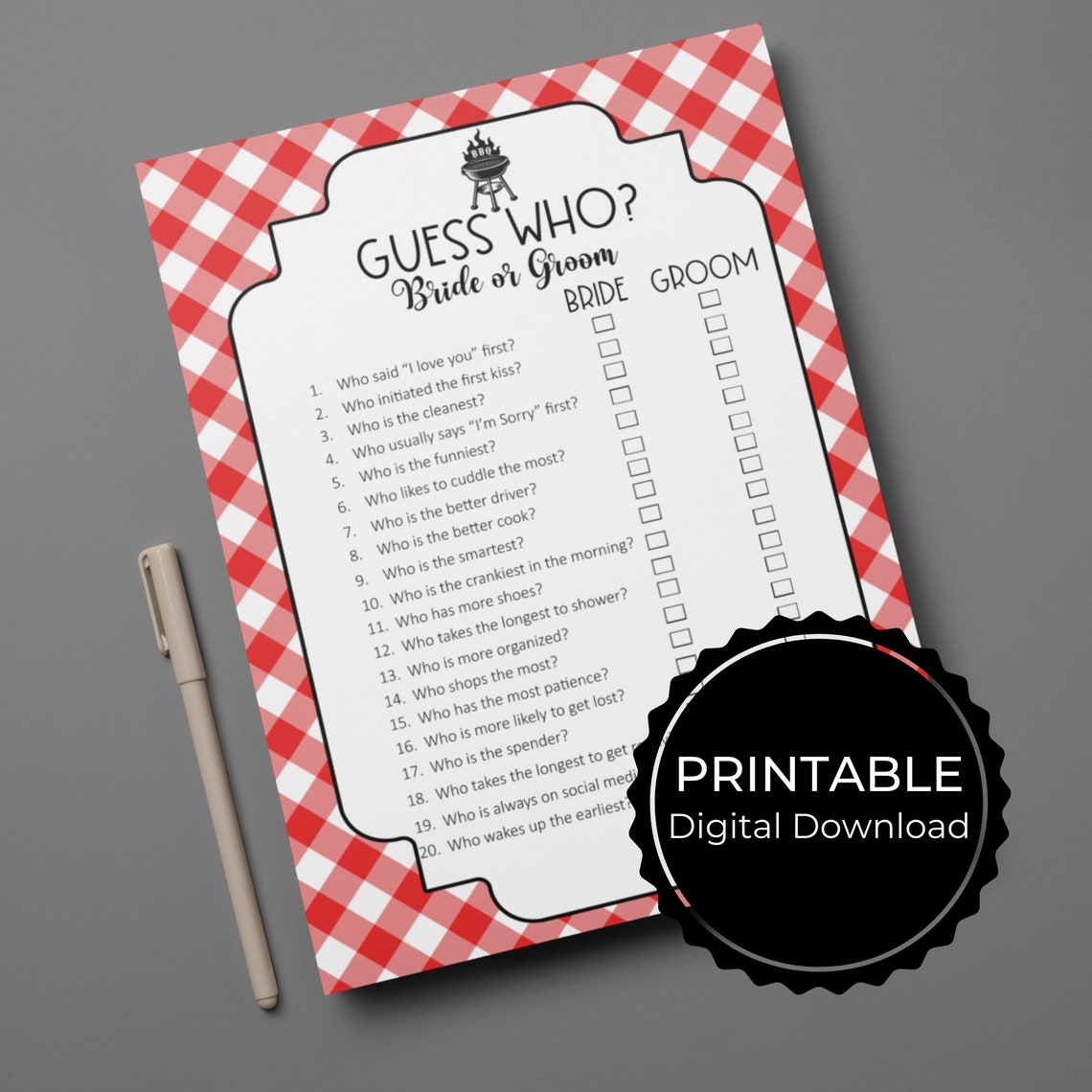 BBQ Theme Guess Who Bride or Groom Wedding Game Printable - Etsy
