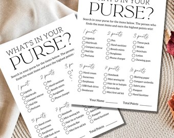 What's In Your Purse Bridal Shower Game, Minimalist Bridal Party Game Printable, Bridal Shower Activity, Bridal Shower Game,Instant Download