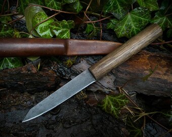 Cuchillo Vikingo Kievan Rus Acero al carbono Bog mango de roble Recreación Rivne Ucrania #129