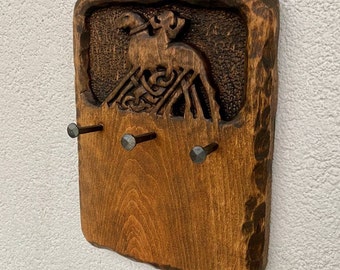 Wooden Wall Key Holder Hand-carved Odin & Sleipnir