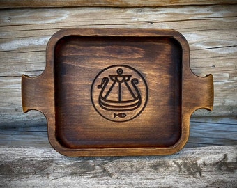 Handmade Crafted Wooden Plate Drakar Boat