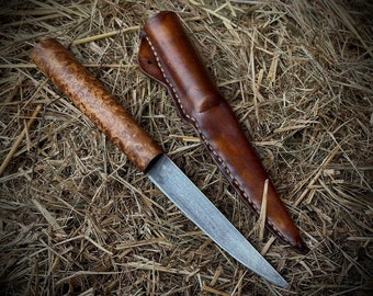 Cuchillo vikingo Kyivan Rus Acero al carbono Mango de burl de arce Recreación