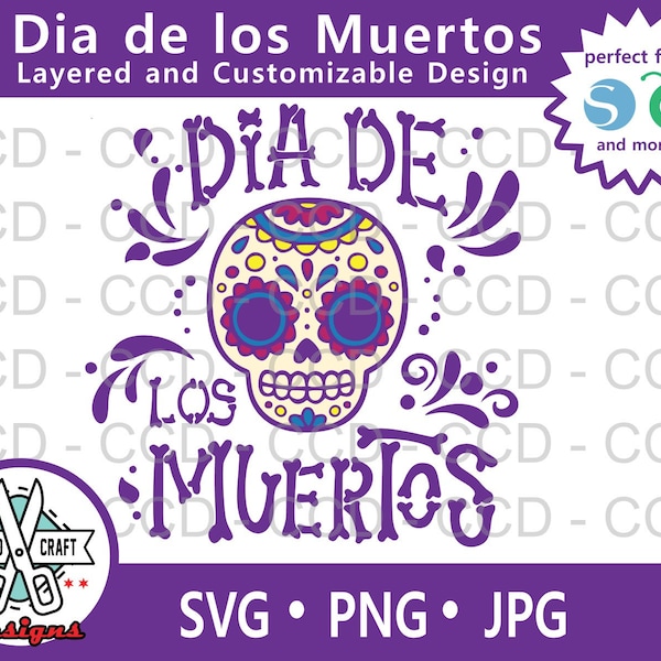 Dia de los Muertos Calavera/Day of the Dead Sugar Skull SVG-Cute Design, Halloween, Cricut , SIlhouette Studio, Cut Files, Download