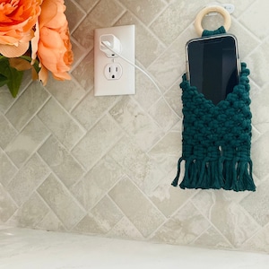 Handmade Macrame Hanging Phone Holder: Bedside Organizer