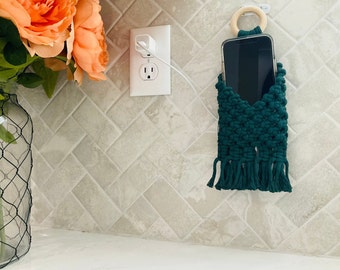 Handmade Macrame Hanging Phone Holder: Bedside Organizer