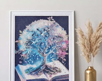 Diamantschilderij 'Boom der Wijsheid' | Spirituele Muurdecoratie | Levensboom Kunstwerk | Handgemaakte Mozaïekkunst | Uniek Cadeau-idee | Woondecoratie