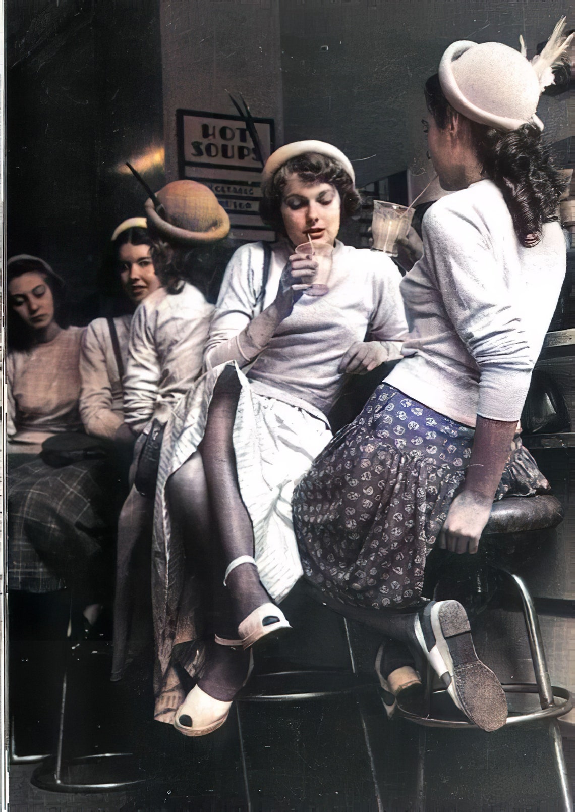 The Cafe 1920s Colorized Retro Vintage Black and White Colorized ...
