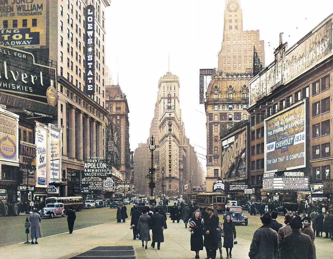 New York Times Square In The 1920s Colorized Vintage Photograph Retro New York Times Square In The 1920s Colorized Vintage Photograph Retro