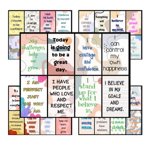 Druckbare Affirmationskarten für die psychische Gesundheit von Kindern. für Stress | Depression | Angst | Positivität | Käppchen | Ermutigung | Motivierend