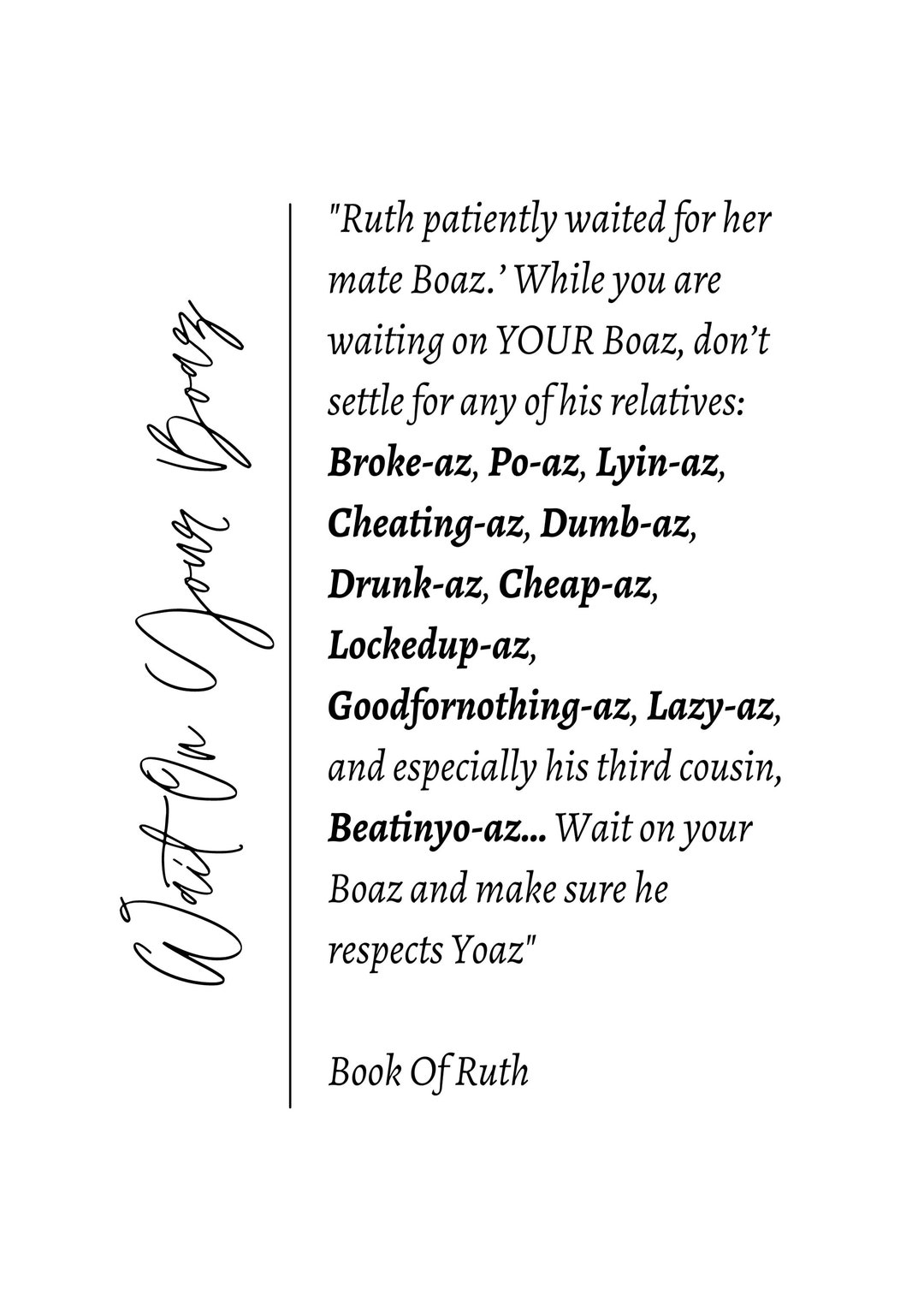 Wait on Your Boaz Digital Print Black & White Etsy